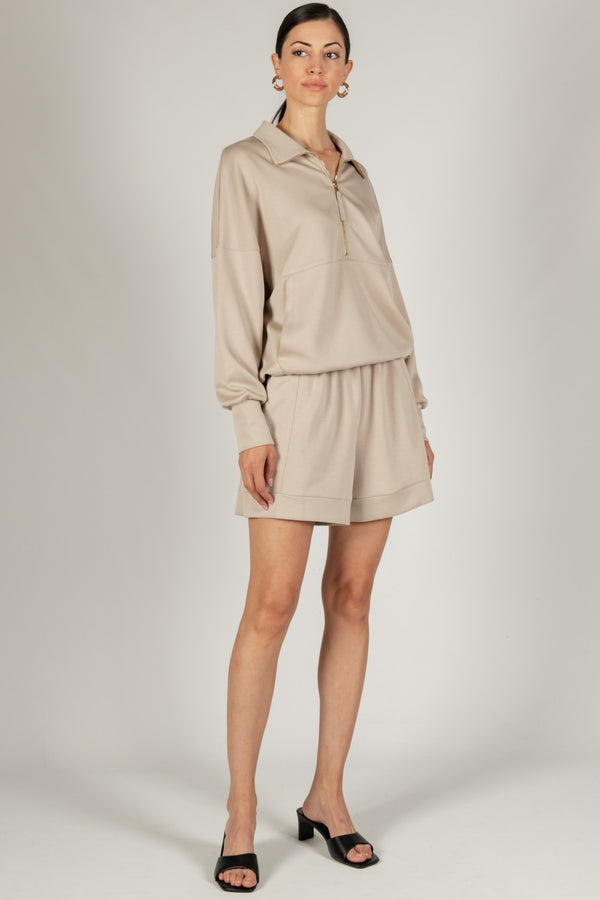 Butter Modal Zip Up Pullover - Taupe