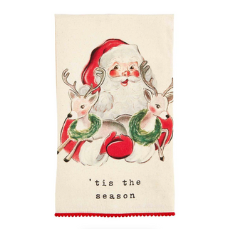 Vintage Santa & Reindeer Mini Pom Towel