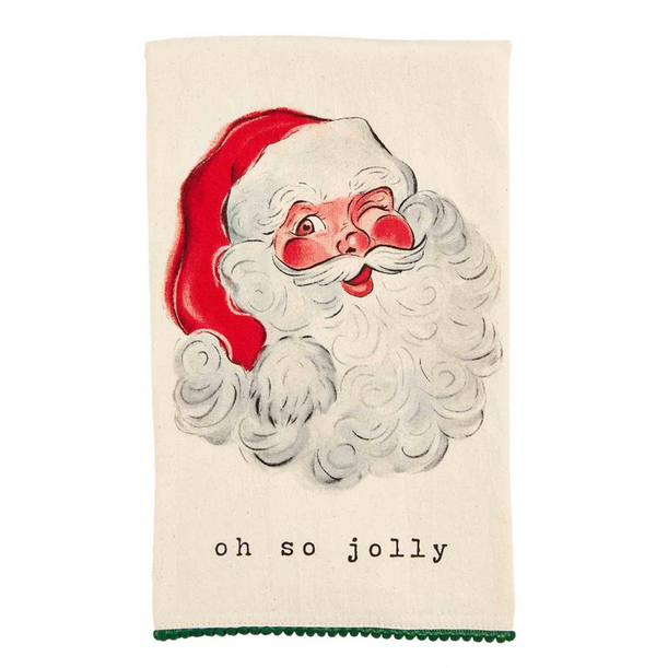 Vintage Santa & Reindeer Mini Pom Towel