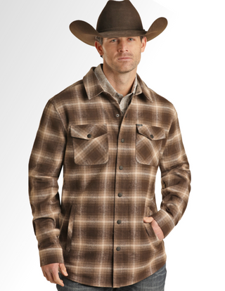 Men's - Plaid Shirt Jacket - Dark Brown