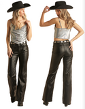 Rock & Roll Denim - Leather-Look Relaxed Flare - Black