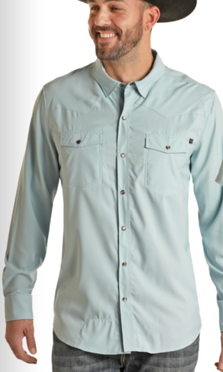 Buy aqua Panhandle - Mens Ripstop Snap Long Sleeve Shirt