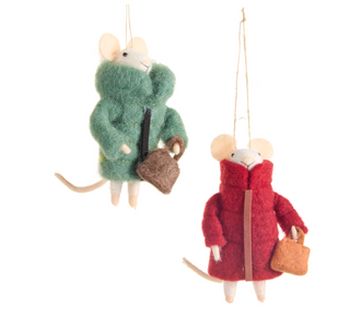 6" Puffer Coat Mice Ornaments