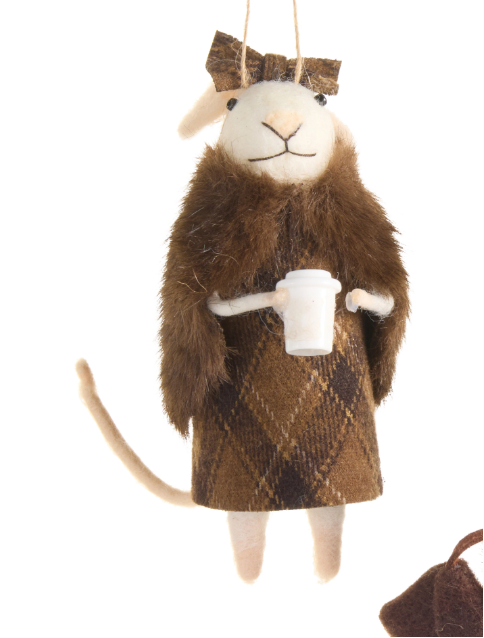 5.5" Fur Coat Mice Ornaments