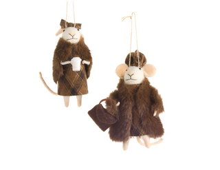5.5" Fur Coat Mice Ornaments