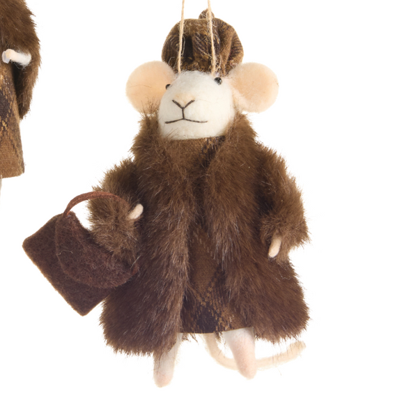 5.5" Fur Coat Mice Ornaments