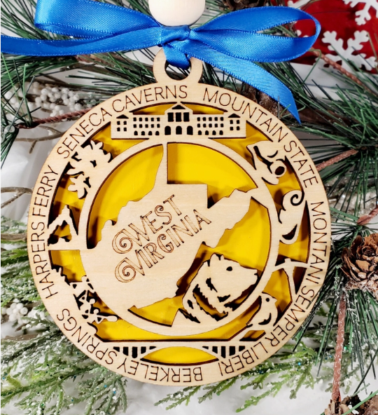 '26 Wooden West Virginia State Ornament