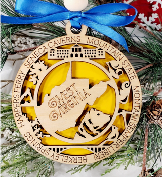 '26 Wooden West Virginia State Ornament