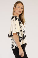 Two Tone Print Flutter Sleeve Top