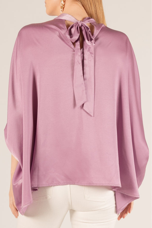 Lavender Satin Mock Neck Tie Top