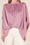 Lavender Satin Mock Neck Tie Top