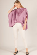 Lavender Satin Mock Neck Tie Top