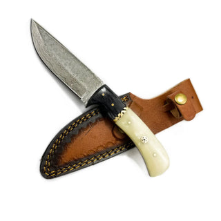 Damascus Steel Diamond Wood and Camel Bone Hunting Knife By Titan TD-172