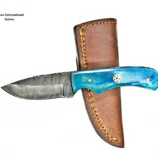 4'' Drop Point Damascus Kitchen Knife with Blue Dyed Bone Handle by Titan TD-232