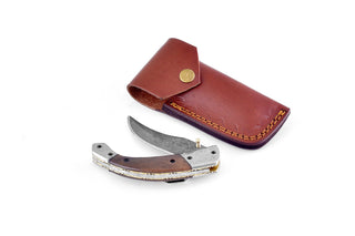 Damascus Steel Curved Utility Folding Knife By Titan TF-037