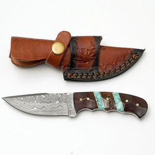 Hand-Forged Damascus Steel Skinner Amber Honeycomb & Faux Turquoise Handle by Titan TK-465