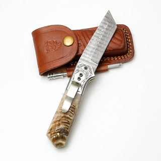 Damascus Steel Tanto Knife with Artisan Bone Handle EDC by Titan TK-482