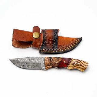 Damascus Steel Drop Point Hunter with Exotic Bocote & Rosewood Handle by Titan TK-493