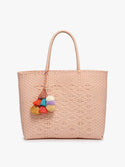 Allie Xl Woven Tote with Pom-Poms
