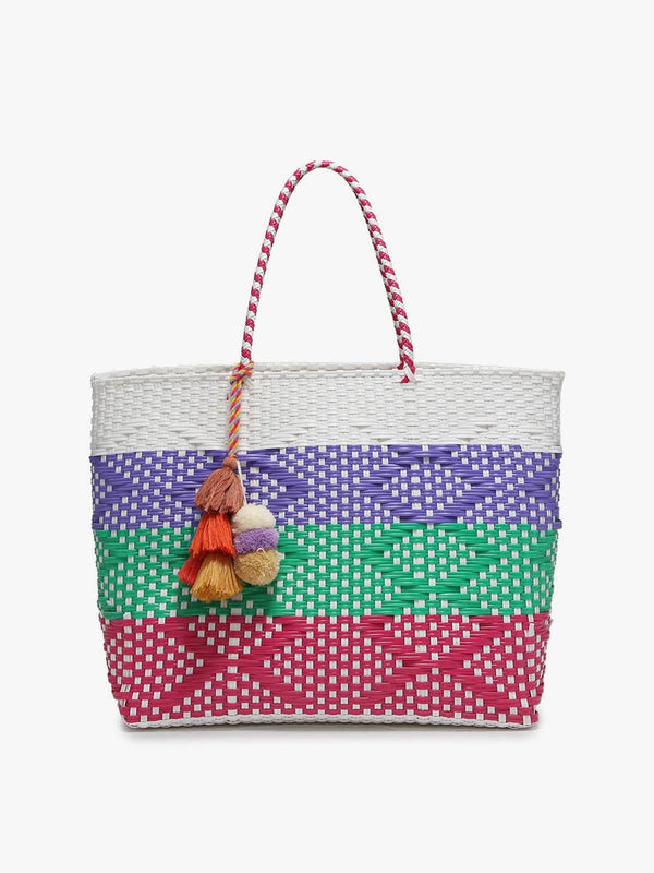 Allie Xl Woven Tote with Pom-Poms