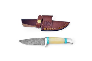 TK-111 Damascus Knife/ Titan/ Camp/ Hunting Knife / Leather Handle TK-111