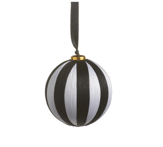 5" Black and White Striped Yarn Ball Ornament