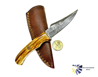 Burnt Bone Handle Titan International Knives Damascus Steel Skinning TD-215