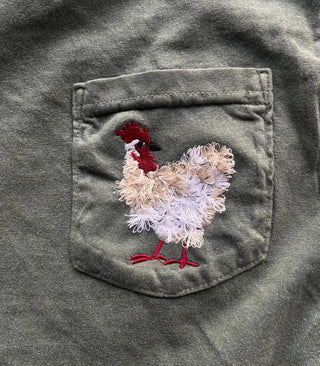 Mother Clucker Embroidered Fuzzy Chicken Pocket Comfort Color Tee