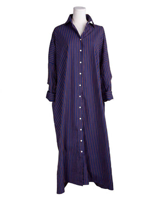 Colette Shirtdress in Blue + Brown Stripe