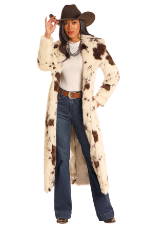 Cow Print Long Fur Coat