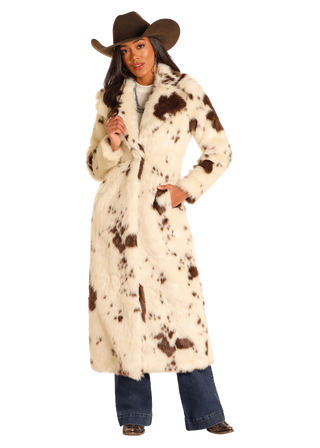 Cow Print Long Fur Coat