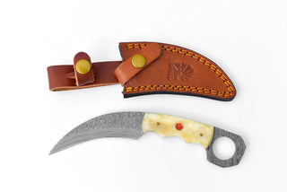Curved Damascus Steel Blade with Camel Bone Handle