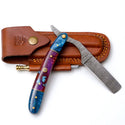 Damascus Straight Razor with Blue & Purple Resin Handle by Titan TK-437