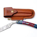 Damascus Straight Razor with Blue & Purple Resin Handle by Titan TK-437