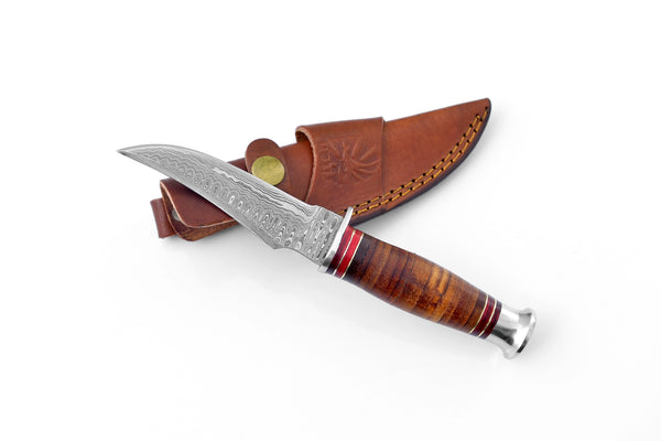 TK-117 Titan Warden Damascus Steel Stacked Leather Handle