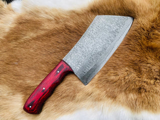 Custom Damascus steel cleaver Red Handle Chinese Cleaver