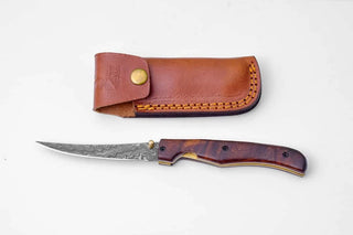 Rose Wood Damascus Steel Fillet Folding Knife by Titan TK-407