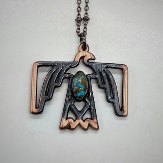 Gunmetal Thunderbird with Turquoise Pendant Necklace