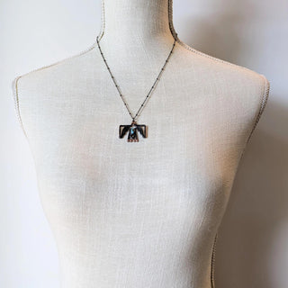 Gunmetal Thunderbird with Turquoise Pendant Necklace