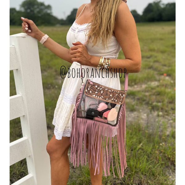 Hand Tooled Clear Purse Crossbody - Concert / Game Day / Stadium Bag