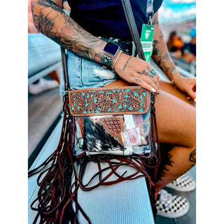 Hand Tooled Clear Purse Crossbody - Concert / Game Day / Stadium Bag