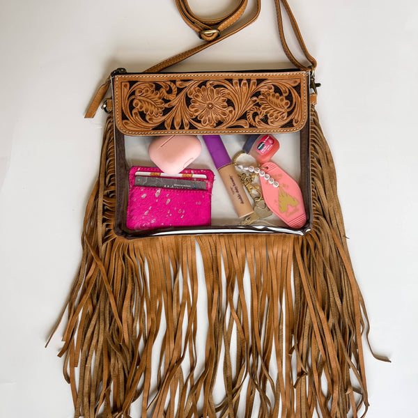 Hand Tooled Clear Purse Crossbody - Concert / Game Day / Stadium Bag