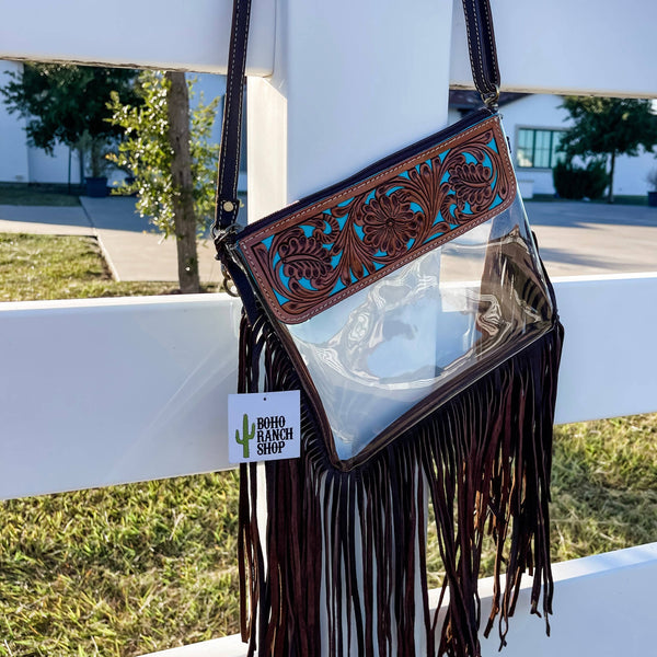 Hand Tooled Clear Purse Crossbody - Concert / Game Day / Stadium Bag