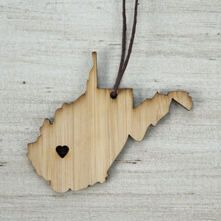 Rustic Wood West Virginia Outline Ornament with Heart Home