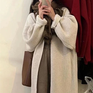 Buy khaki Solid Color Mid-Length Over-The-Knee Knitted Cardigan Sweater