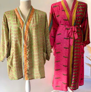 Silk Kimono Kantha Style - Reversible - Extra Short