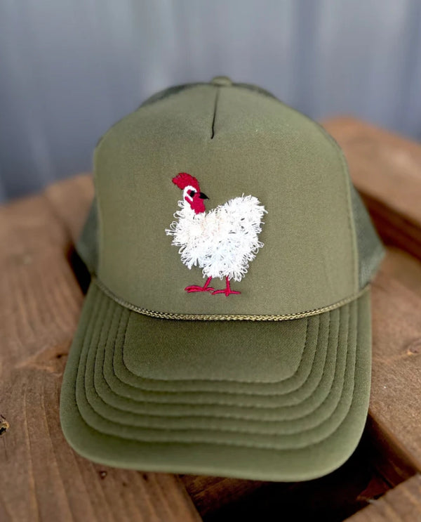Mother Clucker Fluffy Chicken Embroidered Olive Otto Hat