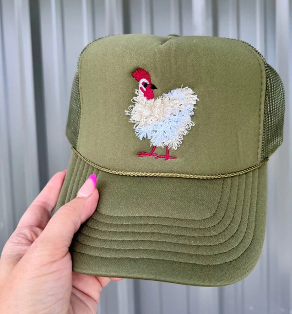 Mother Clucker Fluffy Chicken Embroidered Olive Otto Hat