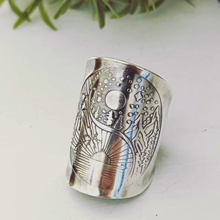 Mountain Scene Hand Embossed Spoon Ring