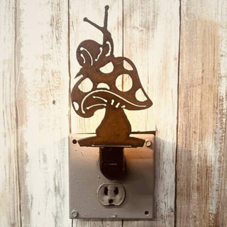 Mushroom with Snail Rustic Metal Image Night Light